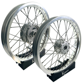 Set Felgen - 2,15 + 1,85 - Alu silber - Edelstahlspeichen - Nabe silber (Scheibe) für Simson S51 S50 S70 S53 KR50 KR51 Schwalbe Duo Spatz Star Sperber Habicht