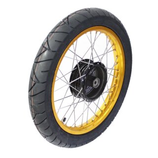 Komplettrad hinten gold, Nabe schwarz, K55, Speichen chrom für Simson S50 S51 S53, KR51 Schwalbe Spatz, Star, Sperber, Habicht