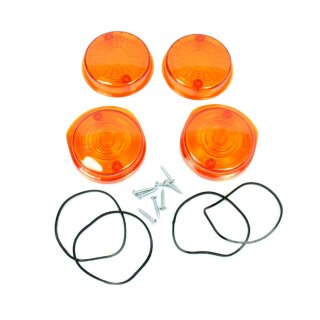 4x Simson Blinker Schalen Glas Dichtung Schrauben rund Orange vorn + hinten mit E-Zeichen 12V S51 S50 SR50  für MZ ETZ TS 150 125 250
