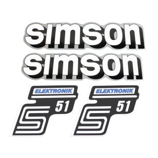 4x Klebefolie Tankaufkleber Seitendeckel für Simson S51 Elektronik weiß blau