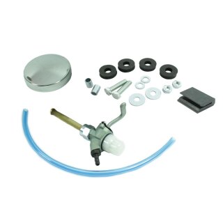 Benzinhahn + Tankdeckel verchromt + Benzinschlauch + Dichtung + Befestigung für Simson KR51 Schwalbe