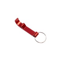 Flaschenöffner "Zündmeister", rot mit weiß gelasertem Logo.