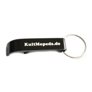 Flaschenöffner "KultMopeds.de", schwarz mit gelasertem Logo.