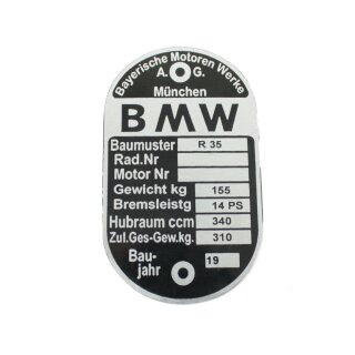 Typenschild pas. für BMW R35 14PS 340ccm Alu