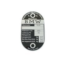 Typenschild für BMW R69 35PS 590ccm Alu Rahmen Plakette