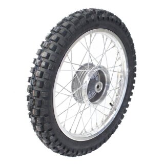 Komplettrad mit Mefo Crossreifen für Simson S51 S50 KR51 Schwalbe Star Sperber Habicht Alufelge poliert
