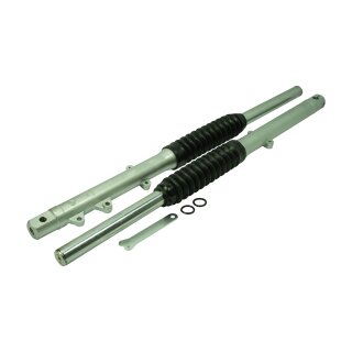 Telegabel mit Aufnahme Scheibenbremse + Gummis für Simson SR50 SR80 SD50 12" Stoßdämpfer Federung vorn Einheitstelegabel Holme silber matt