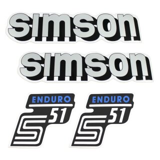 Simson 4 x Klebefolie Tank Aufkleber Seitendeckel S51 E Enduro S50 silber blau weiß