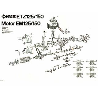 Explosionsdarstellung Explosionszeichnung MZ ETZ150 ETZ125 Motor Getriebe Kupplung